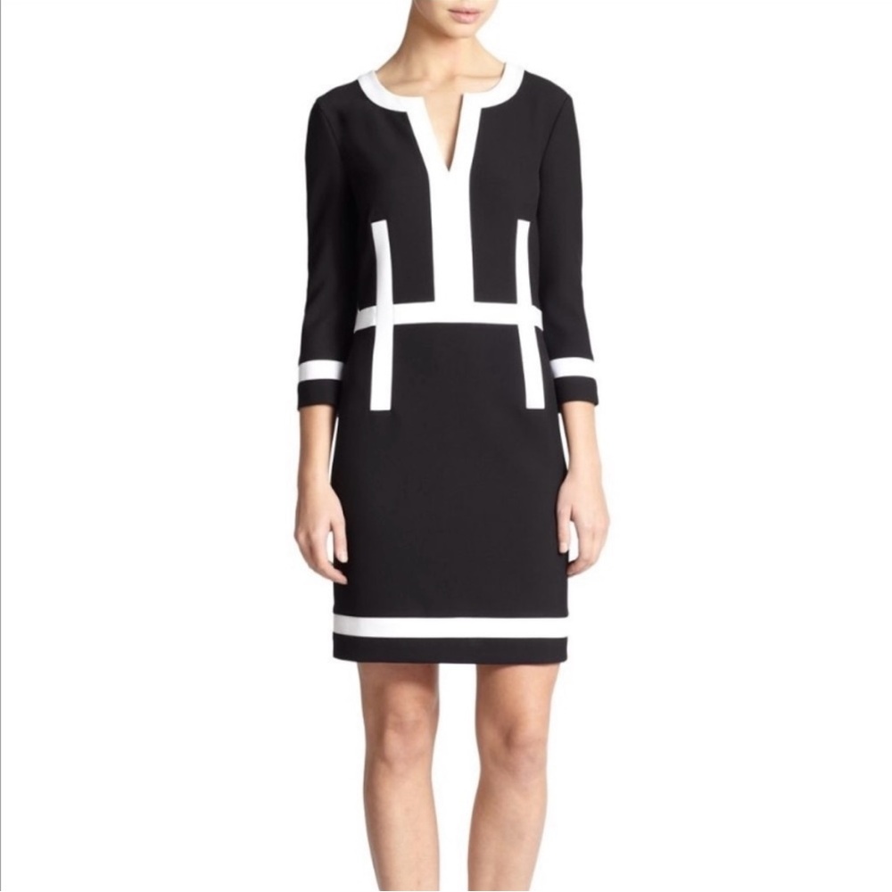 DVF Diane Von Furstenburg Petra Colorblock 3/4 Sleeve Black and White Size 2